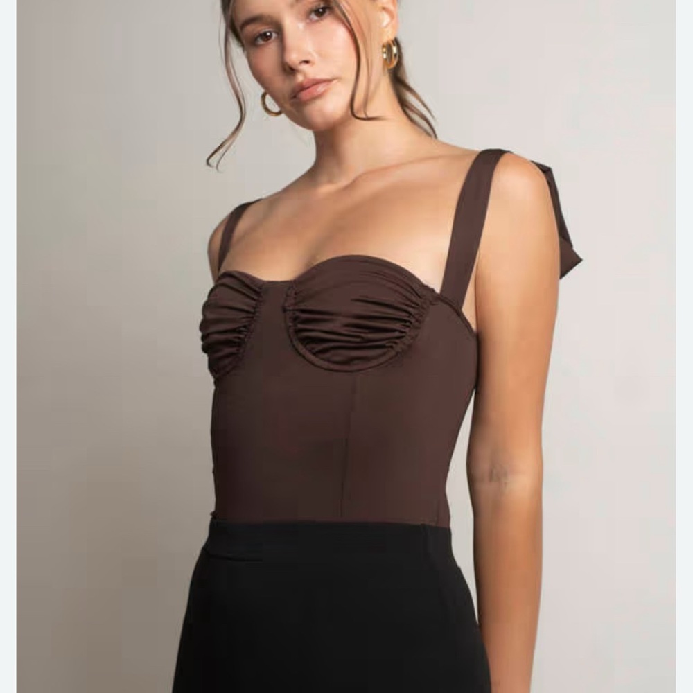 NWT White Fox Boutique Brown and Black Ruched Bustier Bodysuit